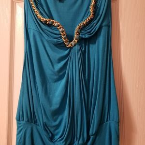 Sky Brand Blue Gold Chains Strapless Top